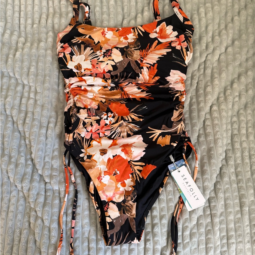Seafolly Floral Swimsuit - Black and Orange